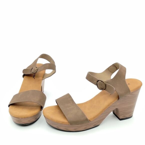 Pierre Dumas Womens 8 Platform Sandals Brown Wood-Like Texture Heel Ankle Strap - Picture 1 of 15